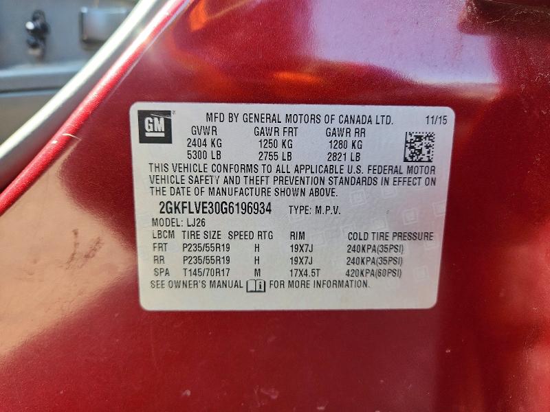 Aukcja sprzedaży 2016 Gmc Terrain, vin: 2GKFLVE30G6196934, numer aukcji: 66407396