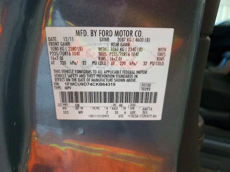 Продажа на аукционе авто 2012 Ford Escape, vin: 1FMCU9D74CKB64319, номер лота: 65698476
