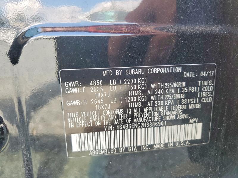 2017 Subaru Outback მანქანა იყიდება აუქციონზე, vin: 4S4BSENC2H3386901, აუქციონის ნომერი: 63517336