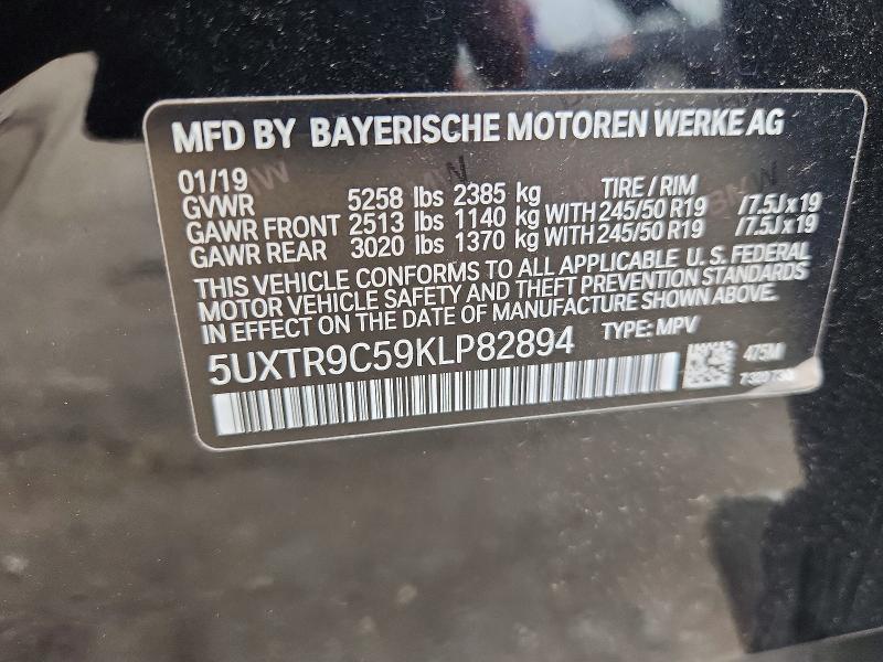 65117736 :رقم المزاد ، 5UXTR9C59KLP82894 vin ، 2019 Bmw X3 مزاد بيع