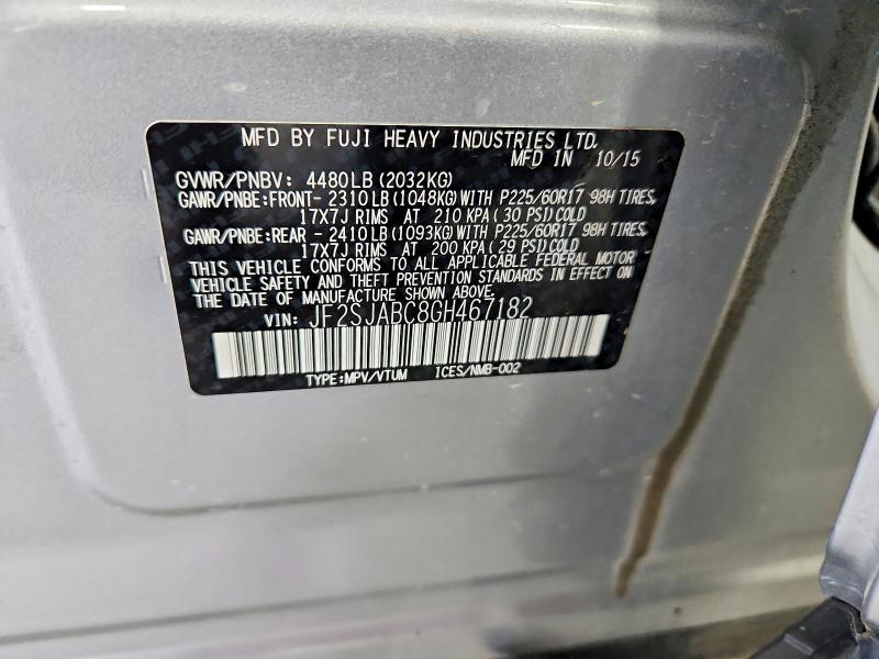Продаж на аукціоні авто 2016 Subaru Forester, vin: JF2SJABC8GH467182, номер лоту: 65171296