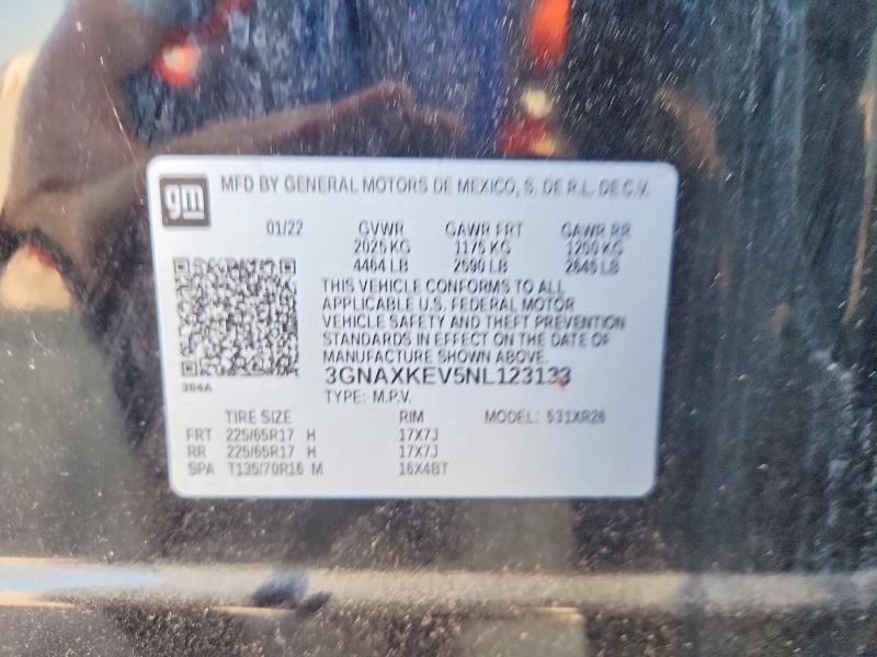63300726 :رقم المزاد ، 3GNAXKEV5NL123133 vin ، 2022 Chevrolet Equinox مزاد بيع