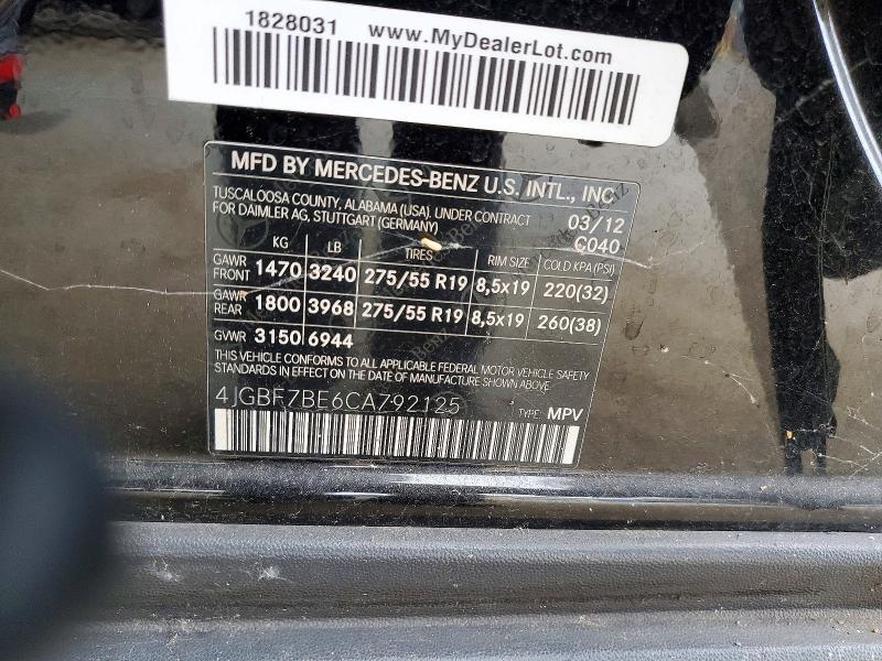 2012 Mercedes-benz Gl მანქანა იყიდება აუქციონზე, vin: 4JGBF7BE6CA792125, აუქციონის ნომერი: 65896346