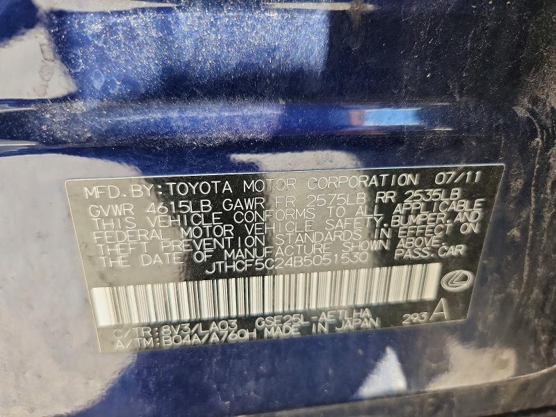 65415846 :رقم المزاد ، JTHCF5C24B5051530 vin ، 2011 Lexus Is مزاد بيع