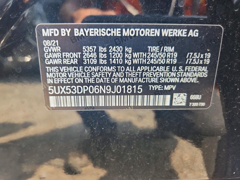 Продаж на аукціоні авто 2022 Bmw X3, vin: 5UX53DP06N9J01815, номер лоту: 63540036