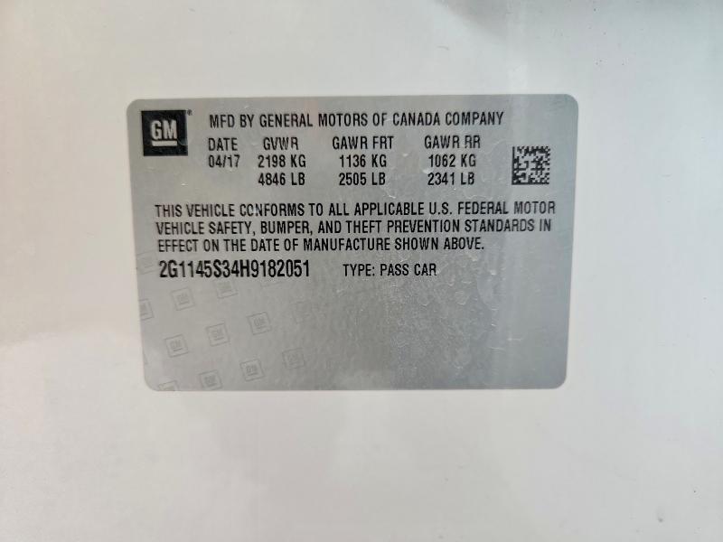 64567306 :رقم المزاد ، 2G1145S34H9182051 vin ، 2017 Chevrolet Impala مزاد بيع