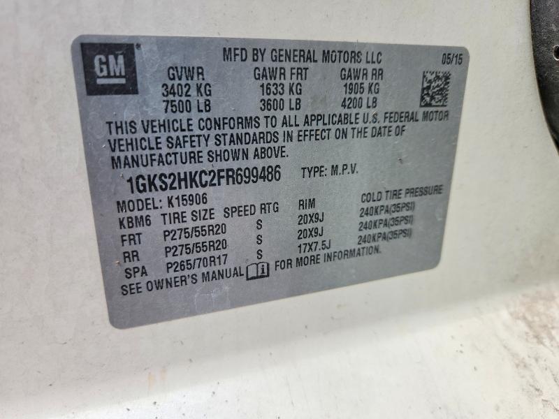66782986 :رقم المزاد ، 1GKS2HKC2FR699486 vin ، 2015 Gmc Yukon Xl مزاد بيع