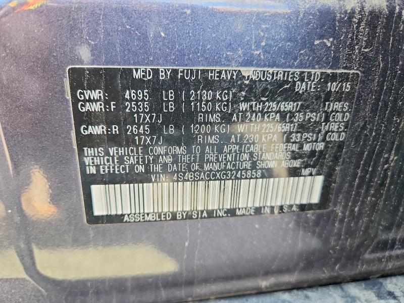 Aukcja sprzedaży 2016 Subaru Outback, vin: 4S4BSACCXG3245858, numer aukcji: 63499916