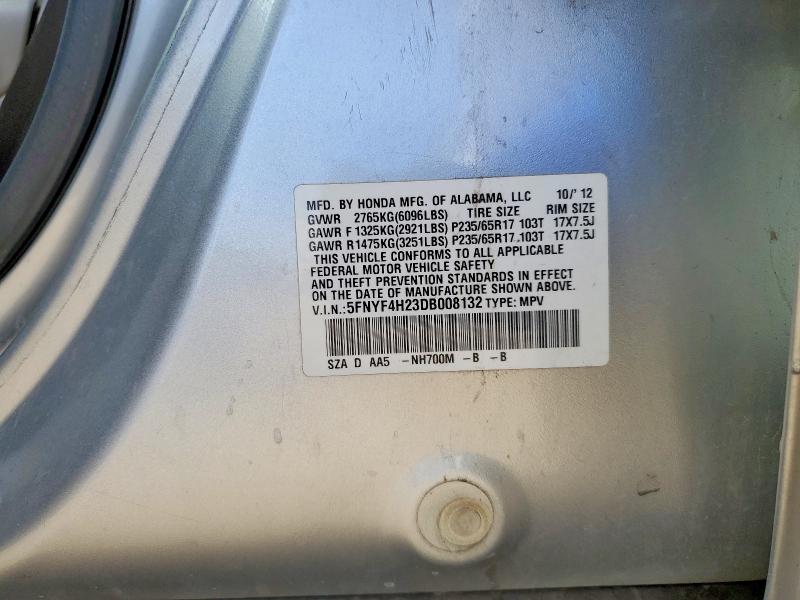 2013 Honda Pilot მანქანა იყიდება აუქციონზე, vin: 5FNYF4H23DB008132, აუქციონის ნომერი: 66372586