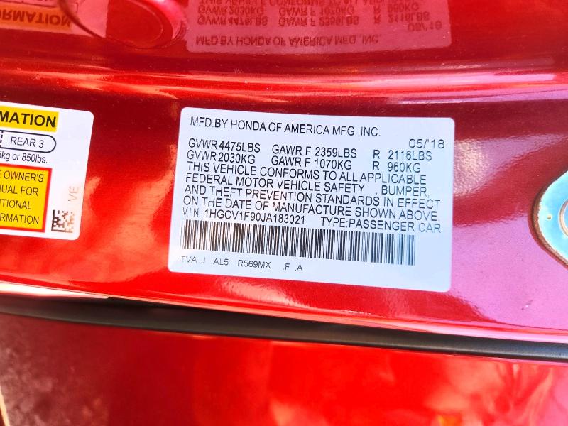 64063156 :رقم المزاد ، 1HGCV1F90JA183021 vin ، 2018 Honda Accord مزاد بيع
