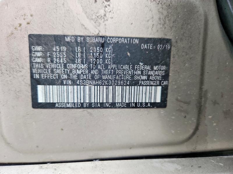2019 Subaru Legacy მანქანა იყიდება აუქციონზე, vin: 4S3BNAH62K3029624, აუქციონის ნომერი: 66029826