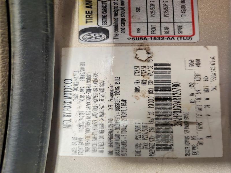 Aukcja sprzedaży 2010 Ford Fusion, vin: 3FAHP0JG9AR126780, numer aukcji: 64515616