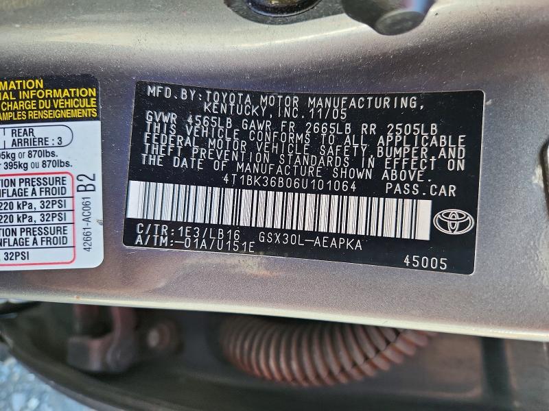 63924926 :رقم المزاد ، 4T1BK36B06U101064 vin ، 2006 Toyota Avalon مزاد بيع