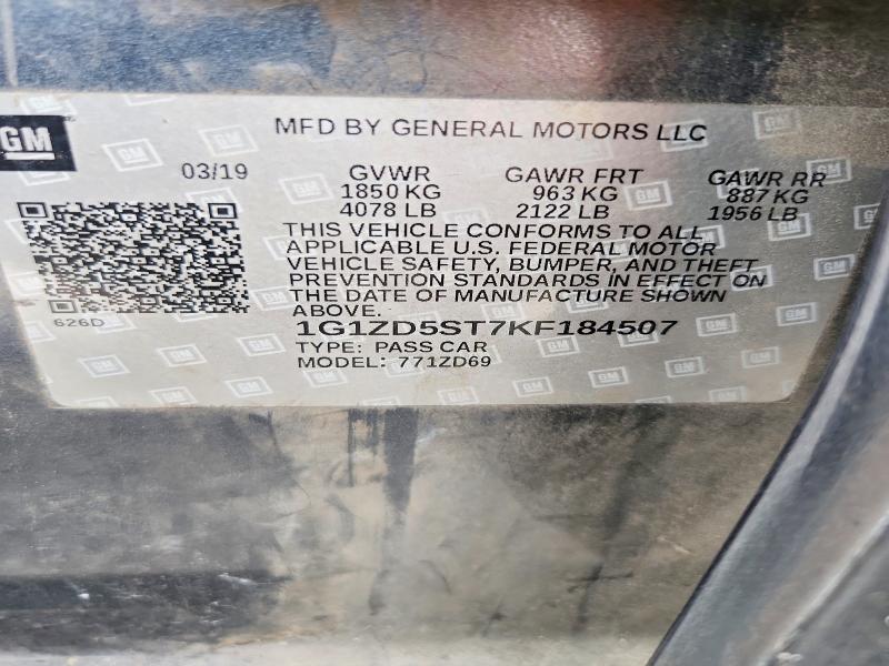 2019 Chevrolet Malibu მანქანა იყიდება აუქციონზე, vin: 1G1ZD5ST7KF184507, აუქციონის ნომერი: 62936616