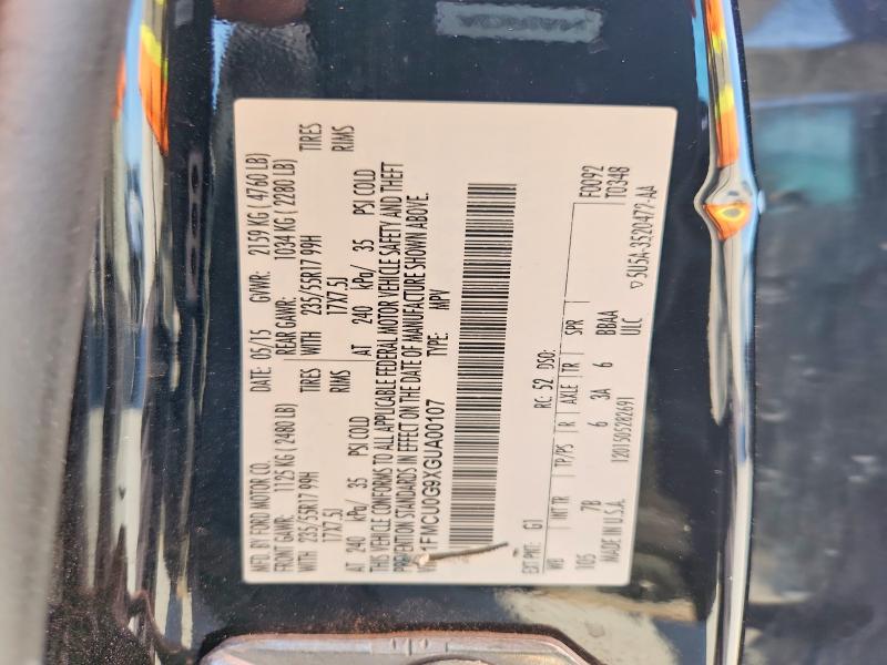 2016 Ford Escape მანქანა იყიდება აუქციონზე, vin: 1FMCU0G9XGUA00107, აუქციონის ნომერი: 64333546