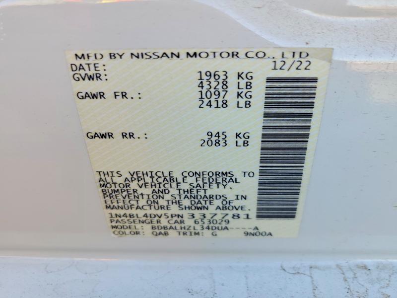 2023 Nissan Altima მანქანა იყიდება აუქციონზე, vin: 1N4BL4DV5PN337781, აუქციონის ნომერი: 65322796