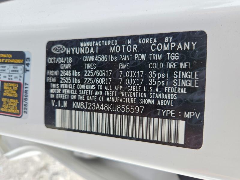 Aukcja sprzedaży 2019 Hyundai Tucson, vin: KM8J23A48KU858597, numer aukcji: 64916546