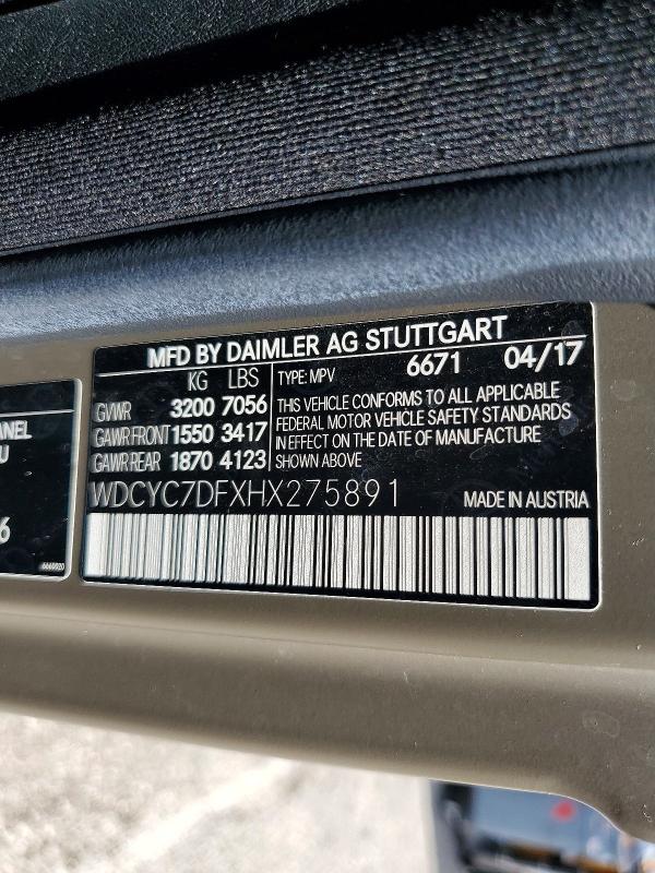 65687346 :رقم المزاد ، WDCYC7DFXHX275891 vin ، 2017 Mercedes-benz G مزاد بيع