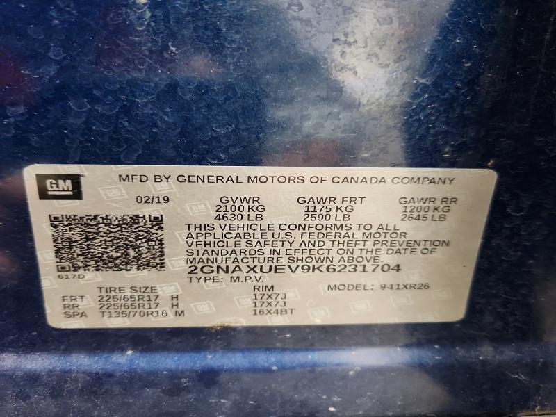 64328936 :رقم المزاد ، 2GNAXUEV9K6231704 vin ، 2019 Chevrolet Equinox مزاد بيع