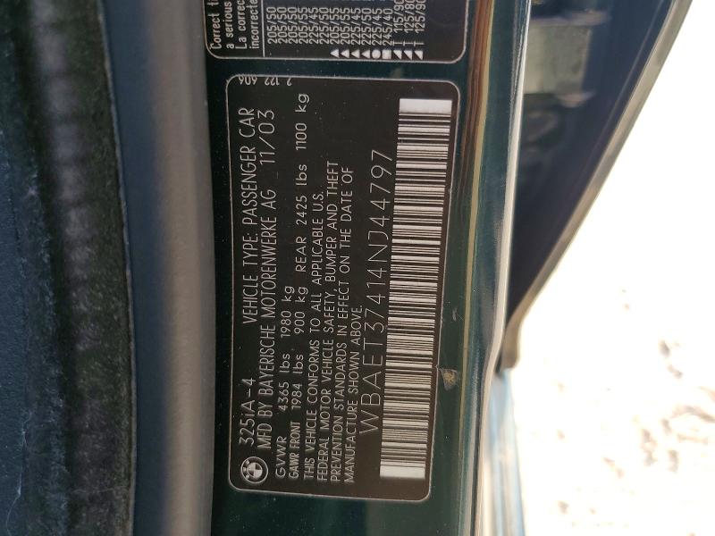 Продаж на аукціоні авто 2004 Bmw 325, vin: WBAET37414NJ44797, номер лоту: 63033636