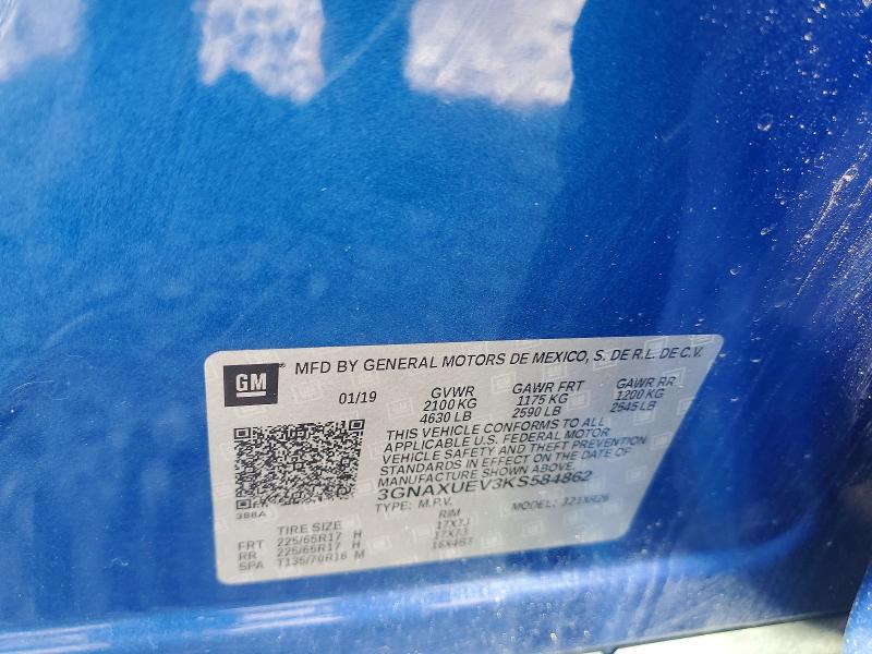 2019 Chevrolet Equinox მანქანა იყიდება აუქციონზე, vin: 3GNAXUEV3KS584862, აუქციონის ნომერი: 65023116