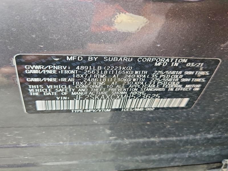 63680686 :رقم المزاد ، JF2SKAXCXMH523625 vin ، 2021 Subaru Forester مزاد بيع