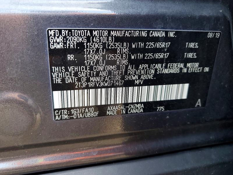 Aukcja sprzedaży 2019 Toyota Rav4, vin: 2T3P1RFV3KW071467, numer aukcji: 65698806