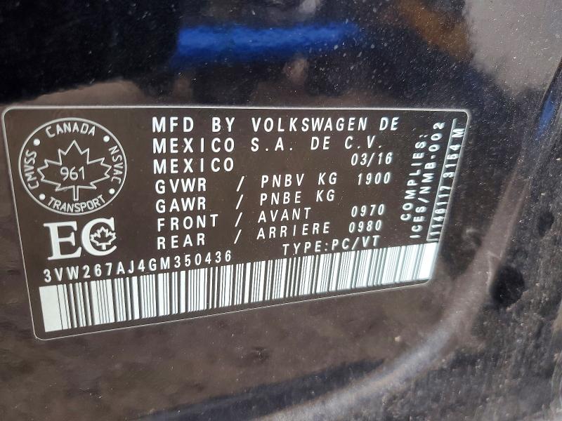 Aukcja sprzedaży 2016 Volkswagen Jetta, vin: 3VW267AJ4GM350436, numer aukcji: 65846776