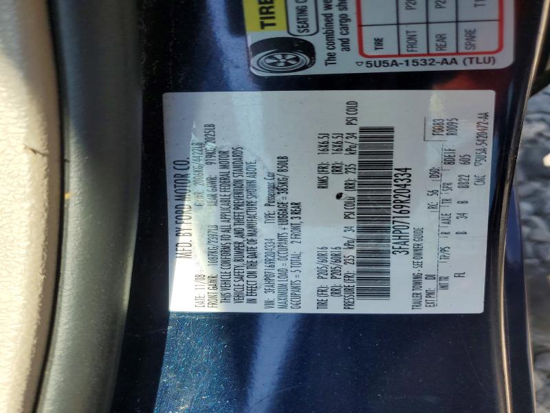 Aukcja sprzedaży 2009 Ford Fusion, vin: 3FAHP07169R204334, numer aukcji: 65005366