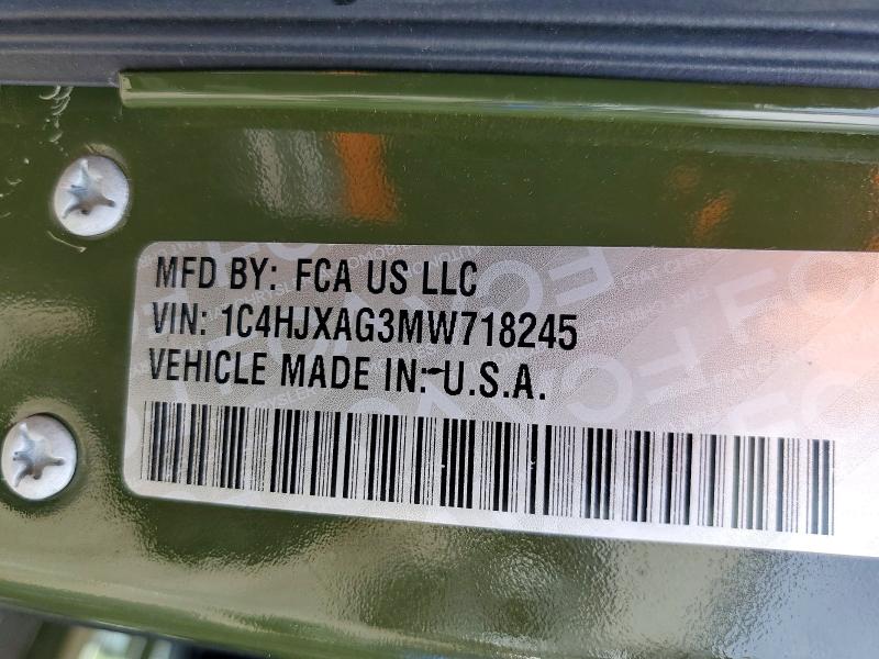 Auction sale of the 2021 Jeep Wrangler, vin: 1C4HJXAG3MW718245, lot number: 64427806