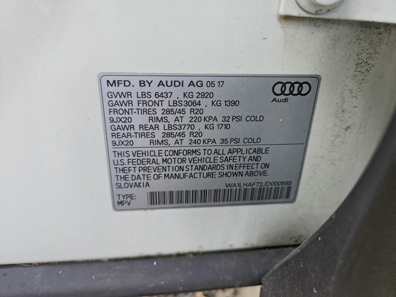 Aukcja sprzedaży 2018 Audi Q7, vin: WA1LHAF72JD000585, numer aukcji: 65084046