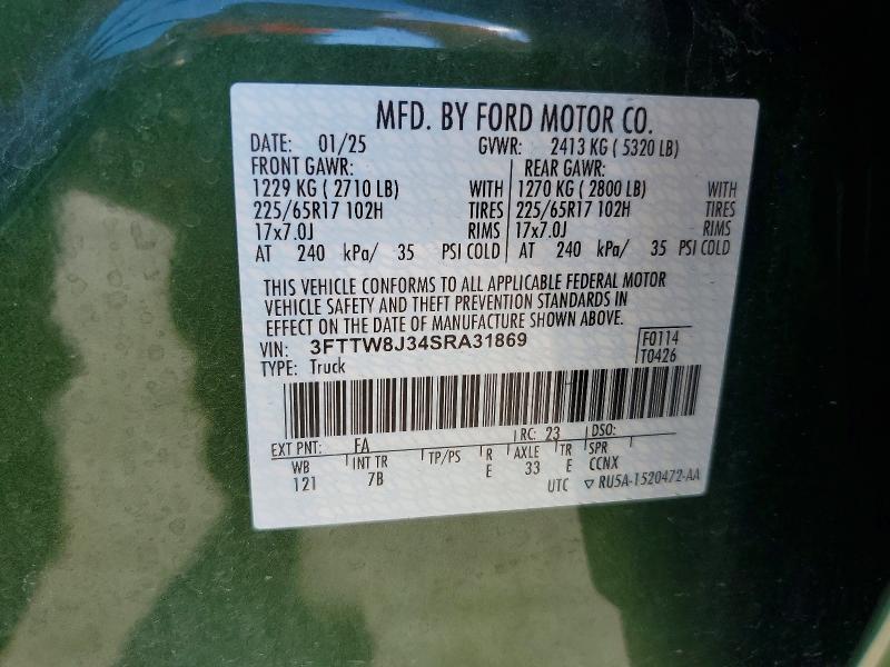 Aukcja sprzedaży 2025 Ford Maverick, vin: 3FTTW8J34SRA31869, numer aukcji: 65238766