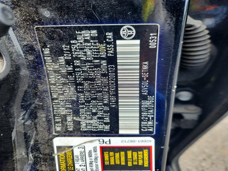 Auction sale of the 2012 Toyota Camry, vin: 4T4BF1FK0CR200123, lot number: 64684366