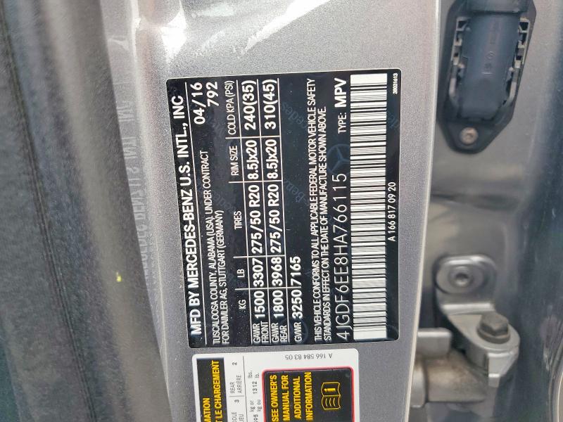 66480196 :رقم المزاد ، 4JGDF6EE8HA766115 vin ، 2017 Mercedes-benz Gls مزاد بيع