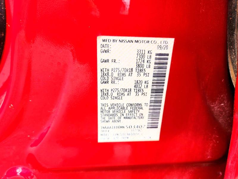 2021 Nissan Titan მანქანა იყიდება აუქციონზე, vin: 1N6AA1ED0MN503407, აუქციონის ნომერი: 66786166