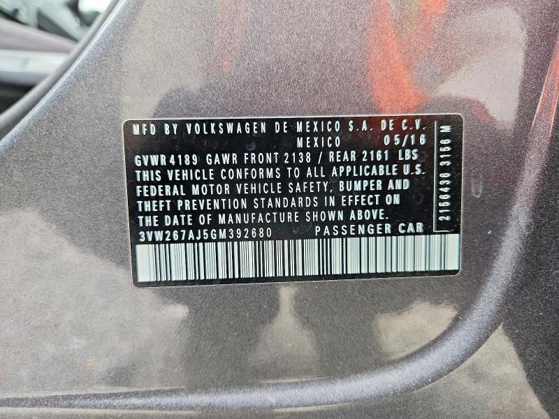 2016 Volkswagen Jetta მანქანა იყიდება აუქციონზე, vin: 3VW267AJ5GM392680, აუქციონის ნომერი: 66662316