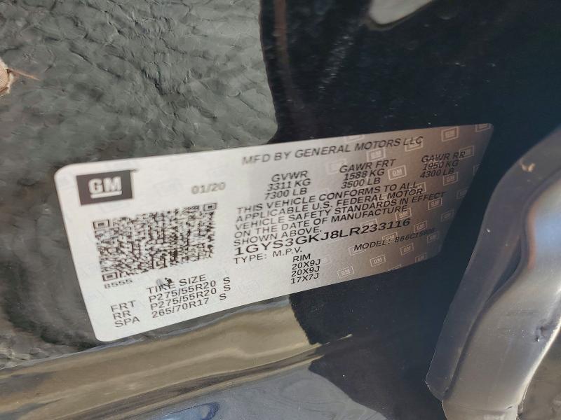2020 Cadillac Escalade მანქანა იყიდება აუქციონზე, vin: 1GYS3GKJ8LR233116, აუქციონის ნომერი: 63647696