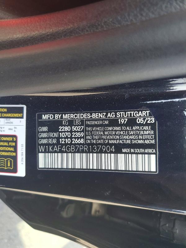 67163656 :رقم المزاد ، W1KAF4GB7PR137904 vin ، 2023 Mercedes-benz C مزاد بيع