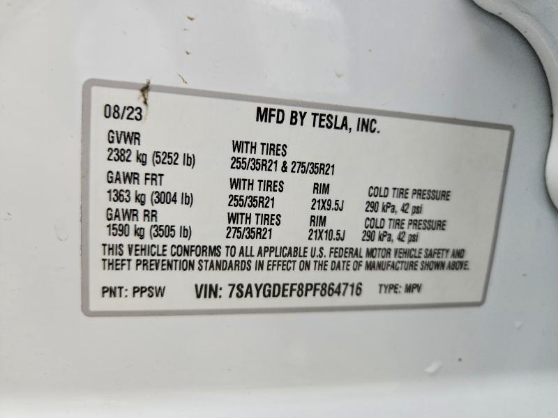 Продаж на аукціоні авто 2023 Tesla Model Y, vin: 7SAYGDEF8PF864716, номер лоту: 66287896