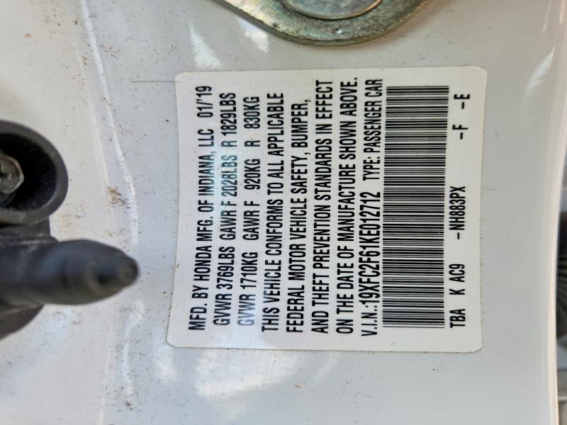 2019 Honda Civic მანქანა იყიდება აუქციონზე, vin: 19XFC2F61KE012712, აუქციონის ნომერი: 66496176