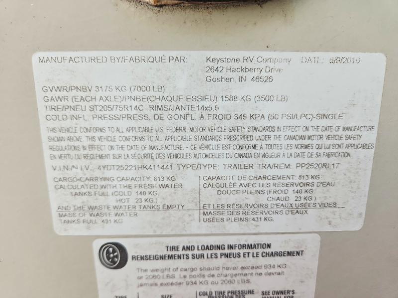 Продажа на аукционе авто 2017 Keystone Passport, vin: 4YDT25221HK411441, номер лота: 62506546