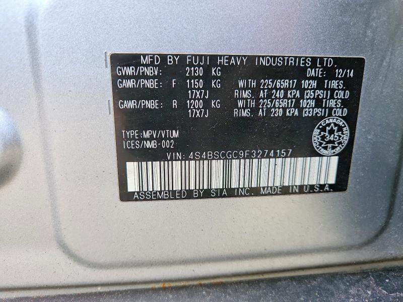 66086956 :رقم المزاد ، 4S4BSCGC9F3274157 vin ، 2015 Subaru Outback مزاد بيع