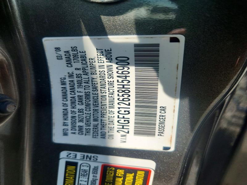 Aukcja sprzedaży 2008 Honda Civic, vin: 2HGFG12658H546900, numer aukcji: 65849096