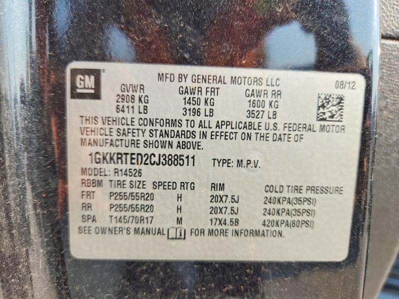 Aukcja sprzedaży 2012 Gmc Acadia, vin: 1GKKRTED2CJ388511, numer aukcji: 63779876