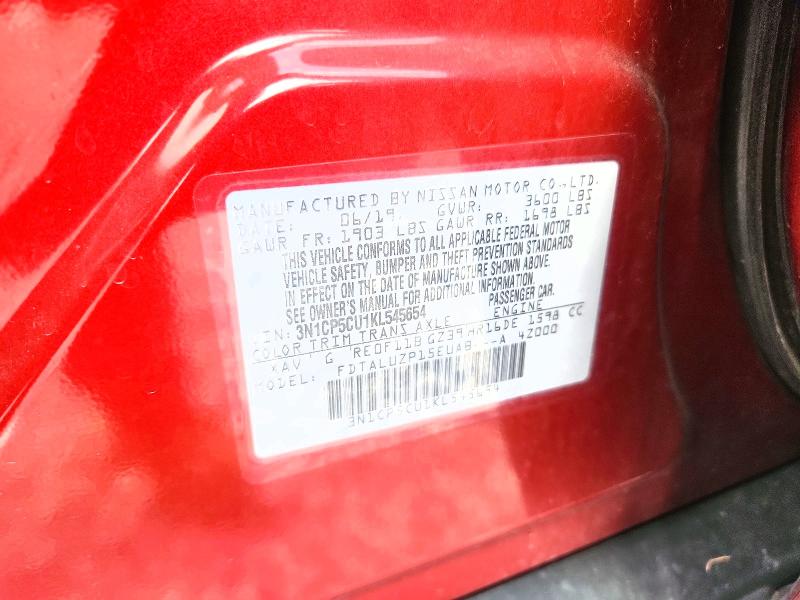 63235746 :رقم المزاد ، 3N1CP5CU1KL545654 vin ، 2019 Nissan Kicks مزاد بيع