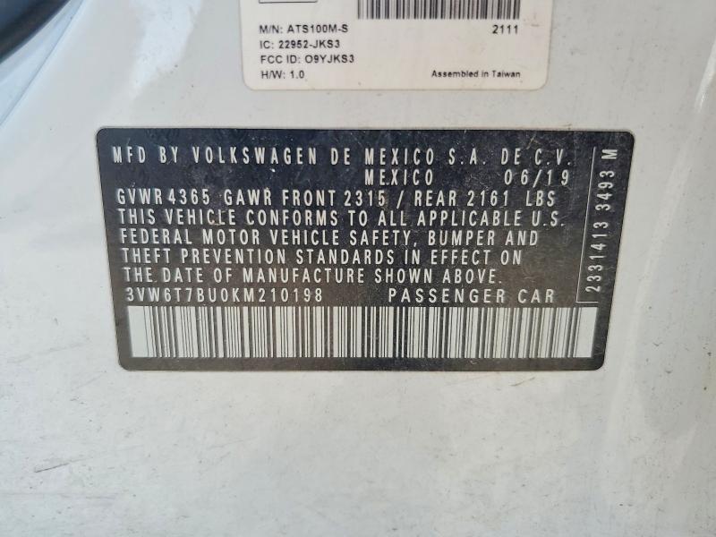 66185636 :رقم المزاد ، 3VW6T7BU0KM210198 vin ، 2019 Volkswagen Jetta مزاد بيع