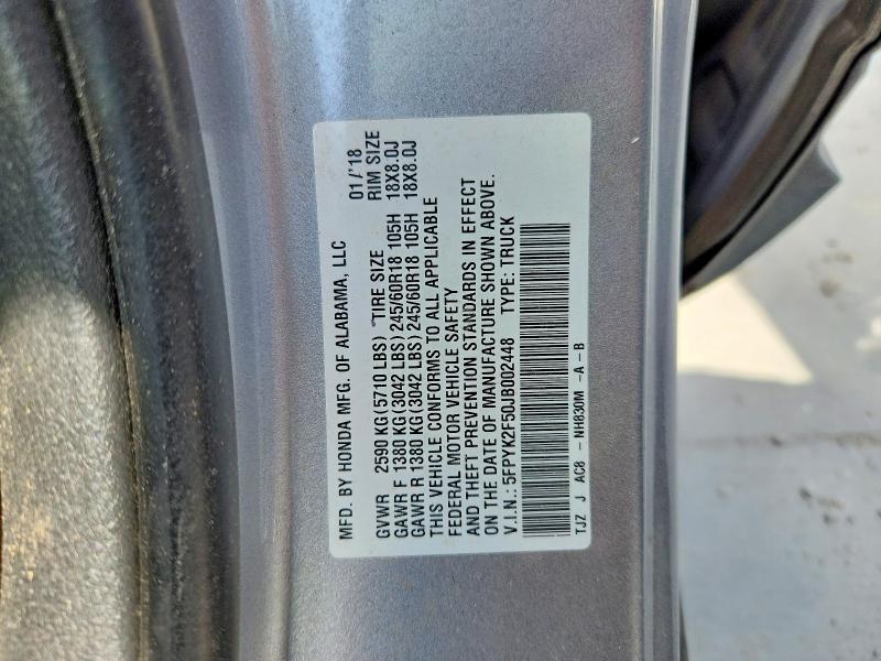Продажа на аукционе авто 2018 Honda Ridgeline, vin: 5FPYK2F50JB002448, номер лота: 64094876