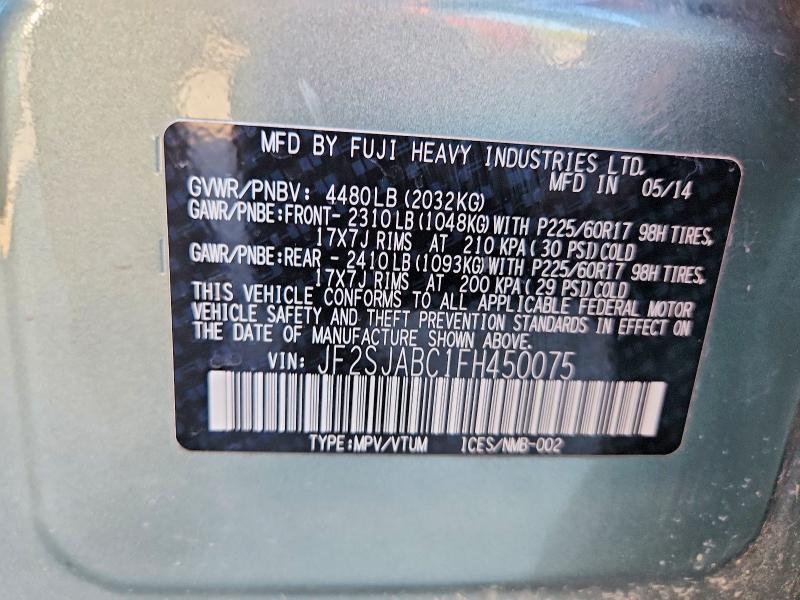 Продажа на аукционе авто 2015 Subaru Forester, vin: JF2SJABC1FH450075, номер лота: 65472426
