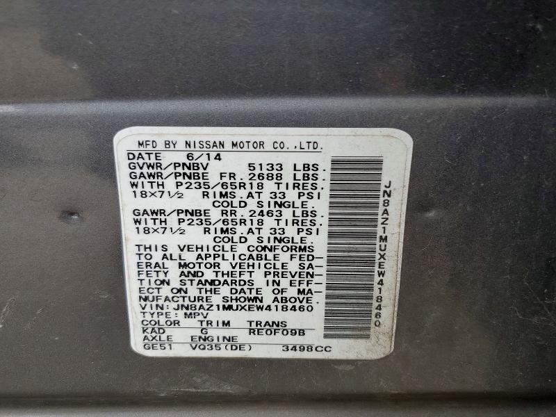 Продаж на аукціоні авто 2014 Nissan Murano, vin: JN8AZ1MUXEW418460, номер лоту: 65048626