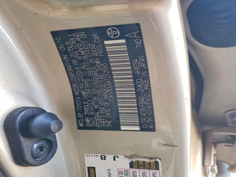 59407246 :رقم المزاد ، JTDKN3DU6A1212583 vin ، 2010 Toyota Prius مزاد بيع